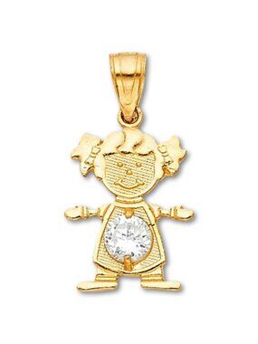 14k Solid Gold April Birthstone Girl Charm By Tehrani Jewelry